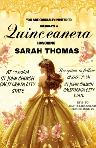 Gold and yellow Joyful Quinceanera Party Invi Boulevardzeitung template