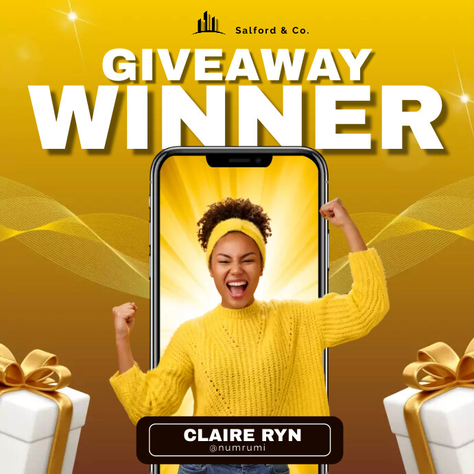 Winners Yellow Raffle Gold And Yellow Modern Giveaway Winner Template | PosterMyWall