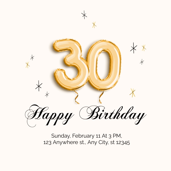 Gold Balloons Luxury Birthday Invitation 30 Instagram Post template