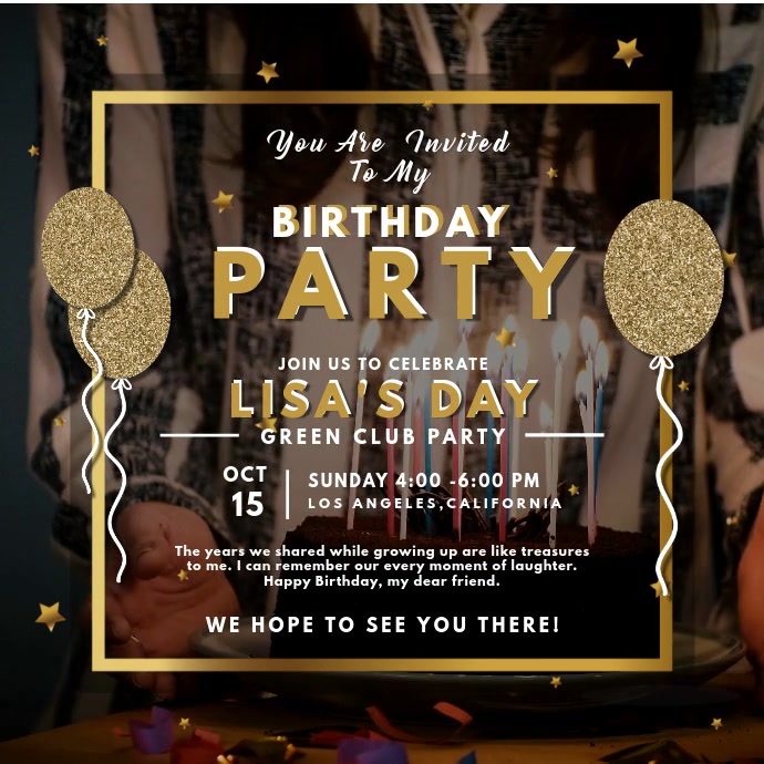 Gold Birthday Party Invitation Video Template | PosterMyWall