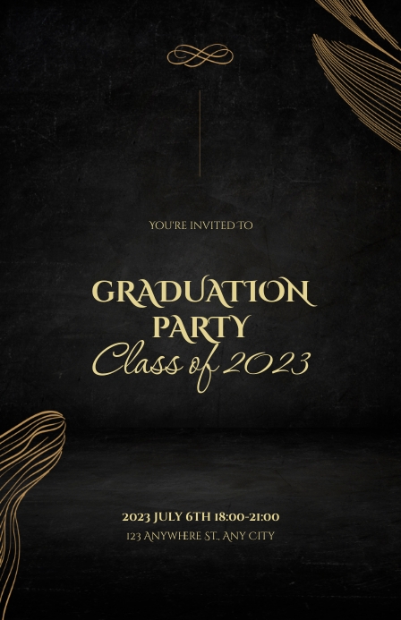 Gold Black Elegant GraduationParty Invitation Meia página larga template