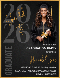 Gold Black Professional Graduation Party Invitation Flyer Pamflet (Letter AS) template