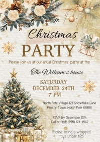 gold Christmas Party Invitation A6 template