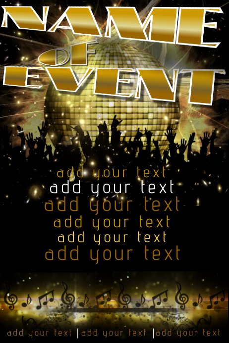 Gold Crowd Audience Disco Ball Bokeh Lights Event Party Band Poster template