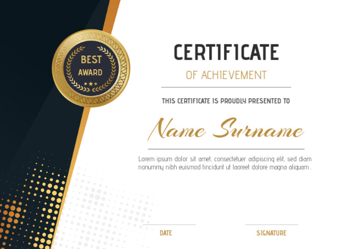 Gold Elegant certificate design A4 template