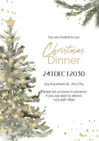 Gold Festive Christmas Dinner Invitation Card A4 template