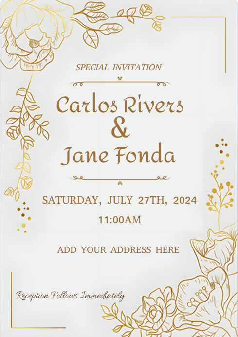 Copy of Gold Floral Modern & Minimal Wedding Invitation | PosterMyWall