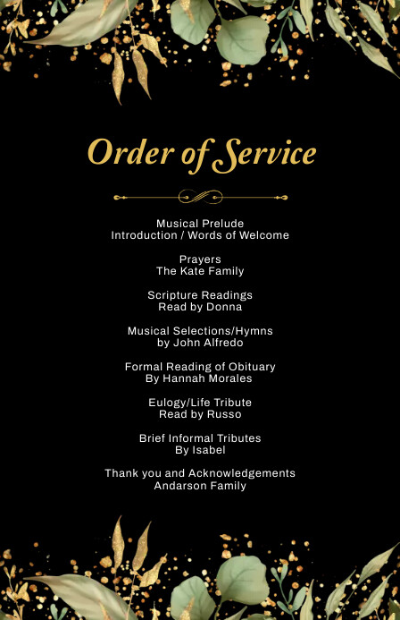 Gold floral order of service tamplate Half Page Wide template