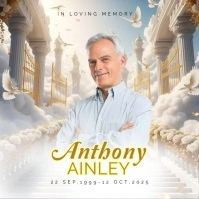 Gold gate heavenly background funeral program template Instagram Plasing