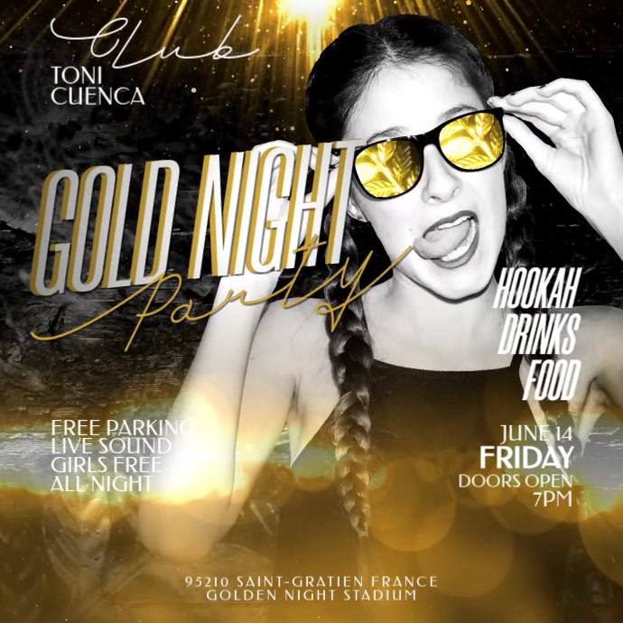 Gold Girl Motion Video Party Flyer Publicação no Instagram template