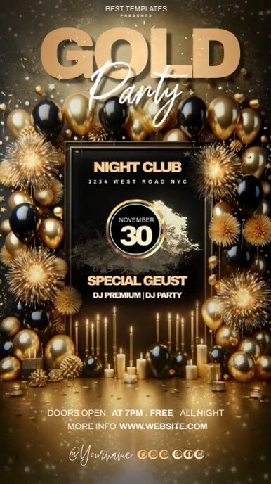 Gold Splash Invitations GOLD GLAM PARTY INVITATION Template | PosterMyWall
