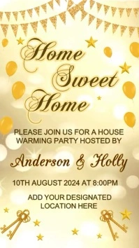 Gold glossy house warming party invitation te Digital Display (9:16) template