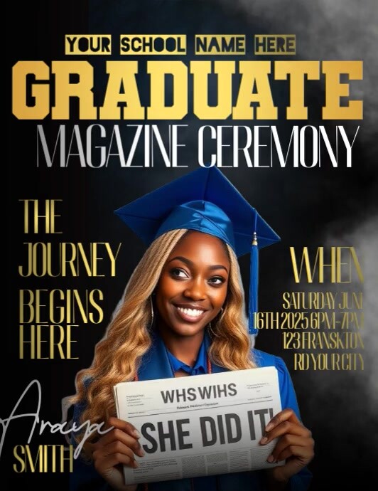 Gold Graduate Magazine Ceremony Template | PosterMyWall
