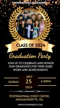 Gold graduation party invitation animated tem Digital Display (9:16) template