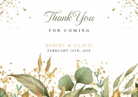 Gold Greenery Floral thank you Card A5 template