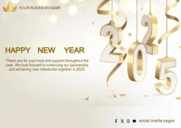 Gold Happy new year 2025 greeting card corporate elegant. Postcard template