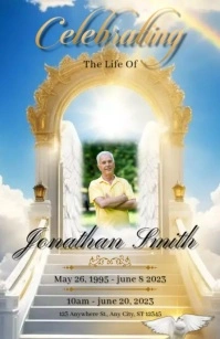 Gold Heaven funeral program template Half Page Wide