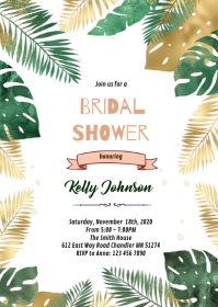 Gold leaf tropical theme invitation A6 template