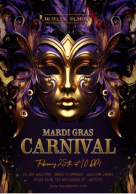 Gold Mardi gras Carnival A4 template