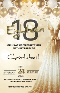 Gold Maximalist 18th Birthday Party Invitatio Tabloid template