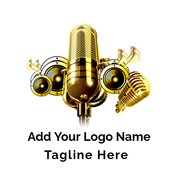 Gold Microphone Illustration, Microphone Loud Logo template