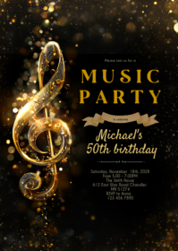 Gold music party Invitation A6 template
