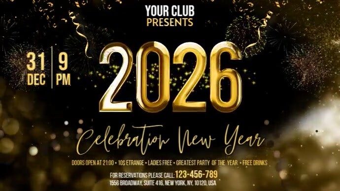 Gold New Year Сountdown Digital Display (16:9) template