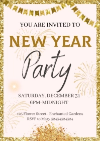 gold New Years Eve Invitation A6 template