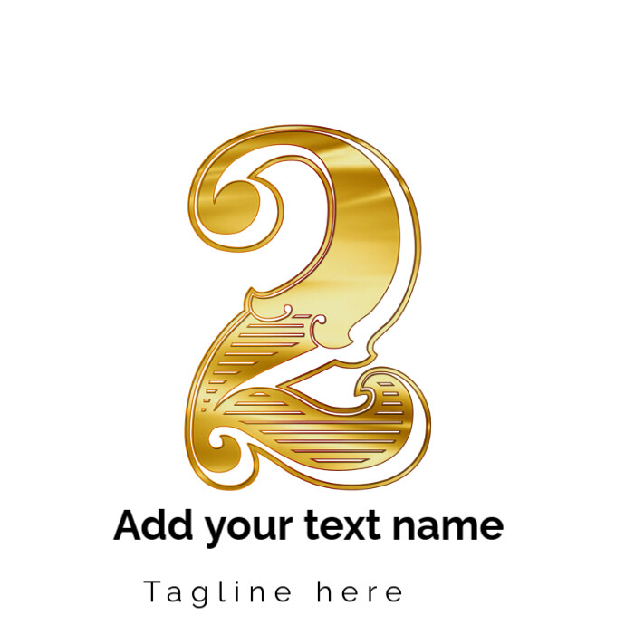 Gold Number 2 Illustration, Number 2 Guilded, Numbers Logo Logótipo template