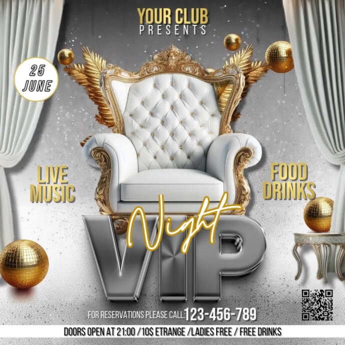 Grey Vip Night Event Square Template | PosterMyWall