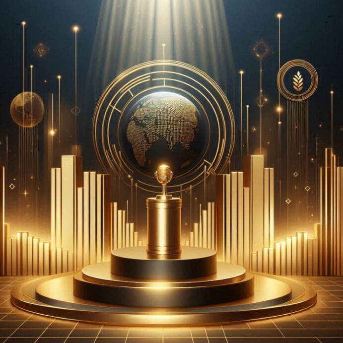 Gold podium with world map back drop Instagram Post template