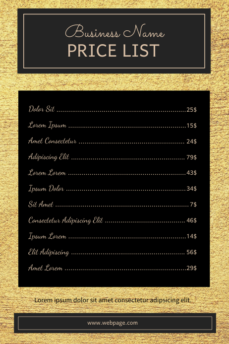 Gold Price List Menu Template | PosterMyWall
