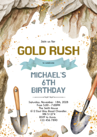 Gold Rush Birthday Invitation A6 template