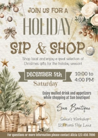 gold Sip and Shop Holiday Boutique Flyer Editable Template, A6