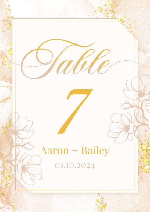 Copy of Gold Splash Pink Watercolor Wedding Table Num | PosterMyWall