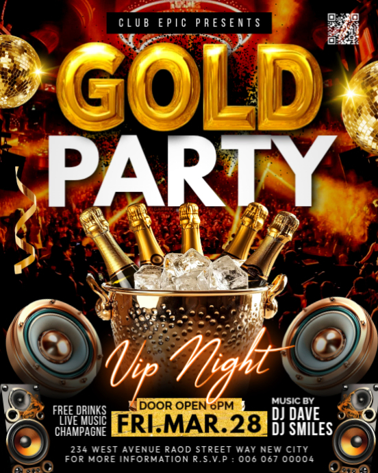 Gold VIP Night birthday Party nightclub event invite club bar lounge ...