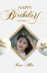 Gold White Happy Birthday Card  Half Page Wide template