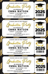 Golden & Black Graduation Party Ticket Pass 2025 Poniekoerant template