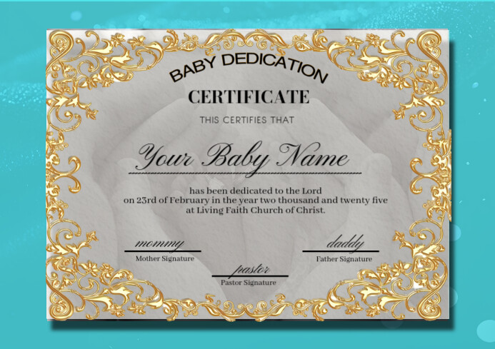 Plantilla de Golden Baby dedication certificate | PosterMyWall