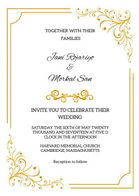 Golden border floral wedding invitation Template A6