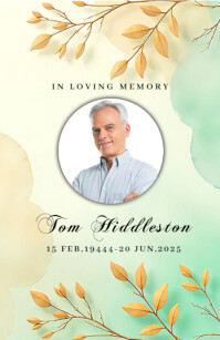 Golden-brown Leaf Watercolor Design Funeral Card Half Page Wide template