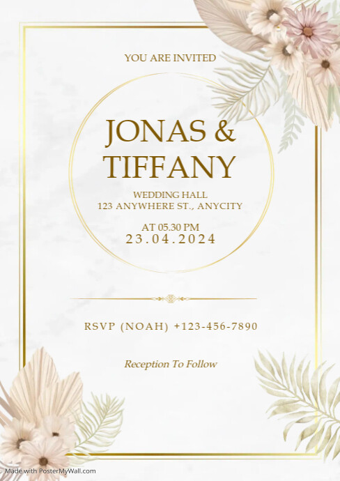 Golden circle wedding invitation flyer A4 template