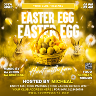 Golden Easter Egg Hunt Party Flyer | Bunny Spring Festival Club Poster template
