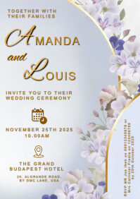 Golden Elegant Wedding Invitation Card Template | Customizable Modern Wedding Invite Design A4
