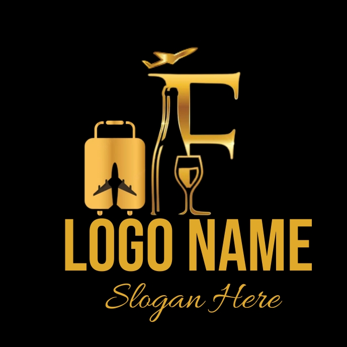 Golden F alphabet wine  travel logo F logo template