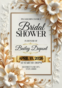 Golden Floral Bridal Shower Invitation A5 template