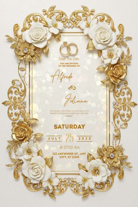 Golden Floral Wedding Card Poster Plakat template