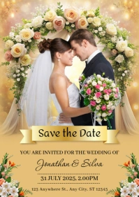 Golden Floral Wedding Save The Date A5 template