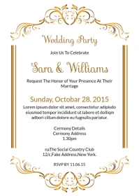 Golden Frame Wedding Invitation Template A6