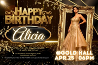 Golden Happy Birthday Banner Poster template